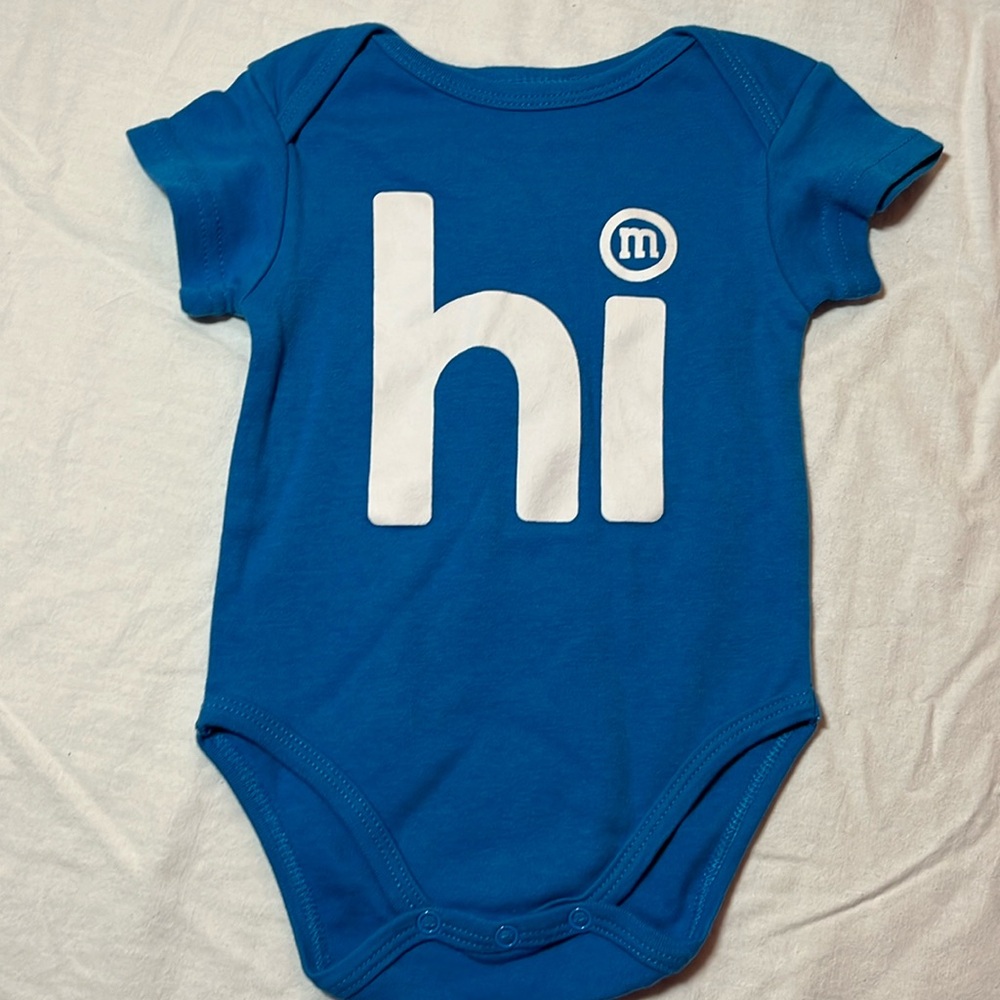 6M blue M&M diaper shirt